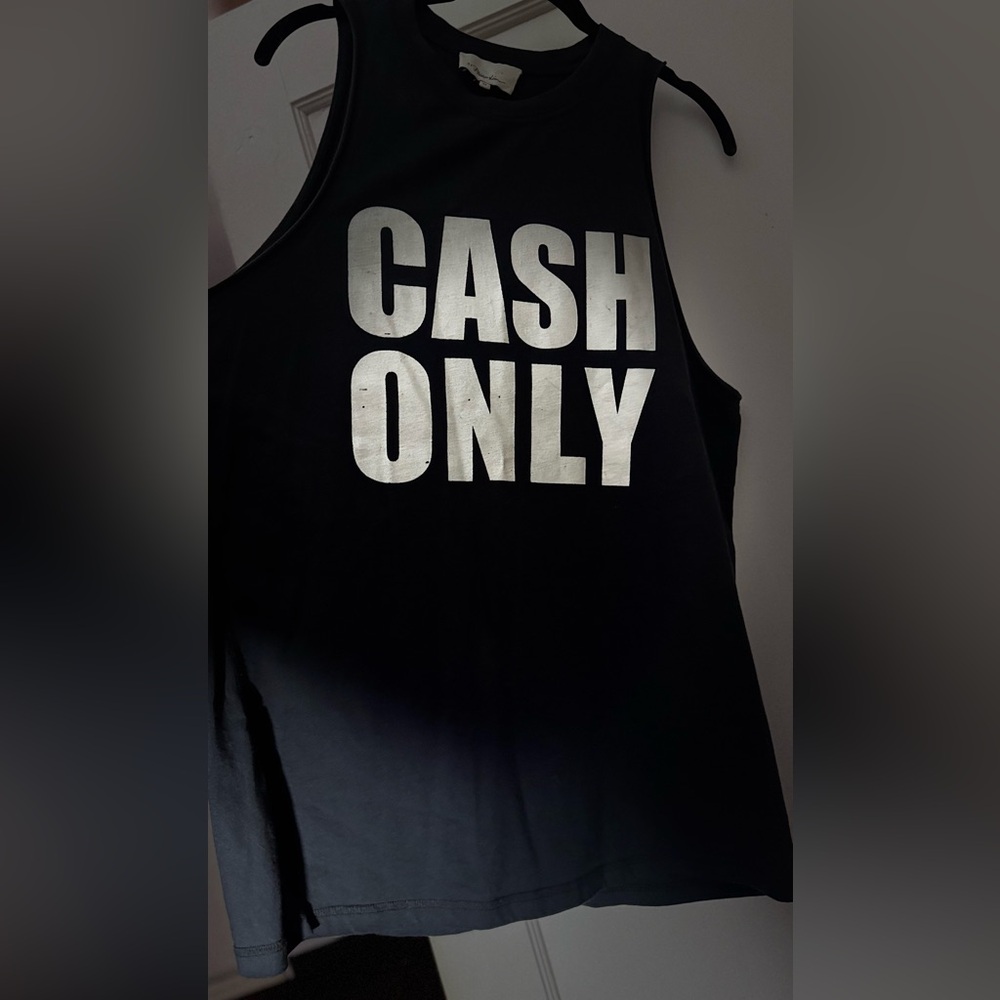 3.1 Phillip Lim Black Tank Top with Silver "CASH ONLY" Print